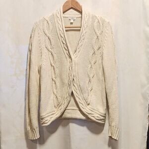 Charter Club Cardigan Sweater Women's‎ P/L Off White Cable Knit Round Hem Button